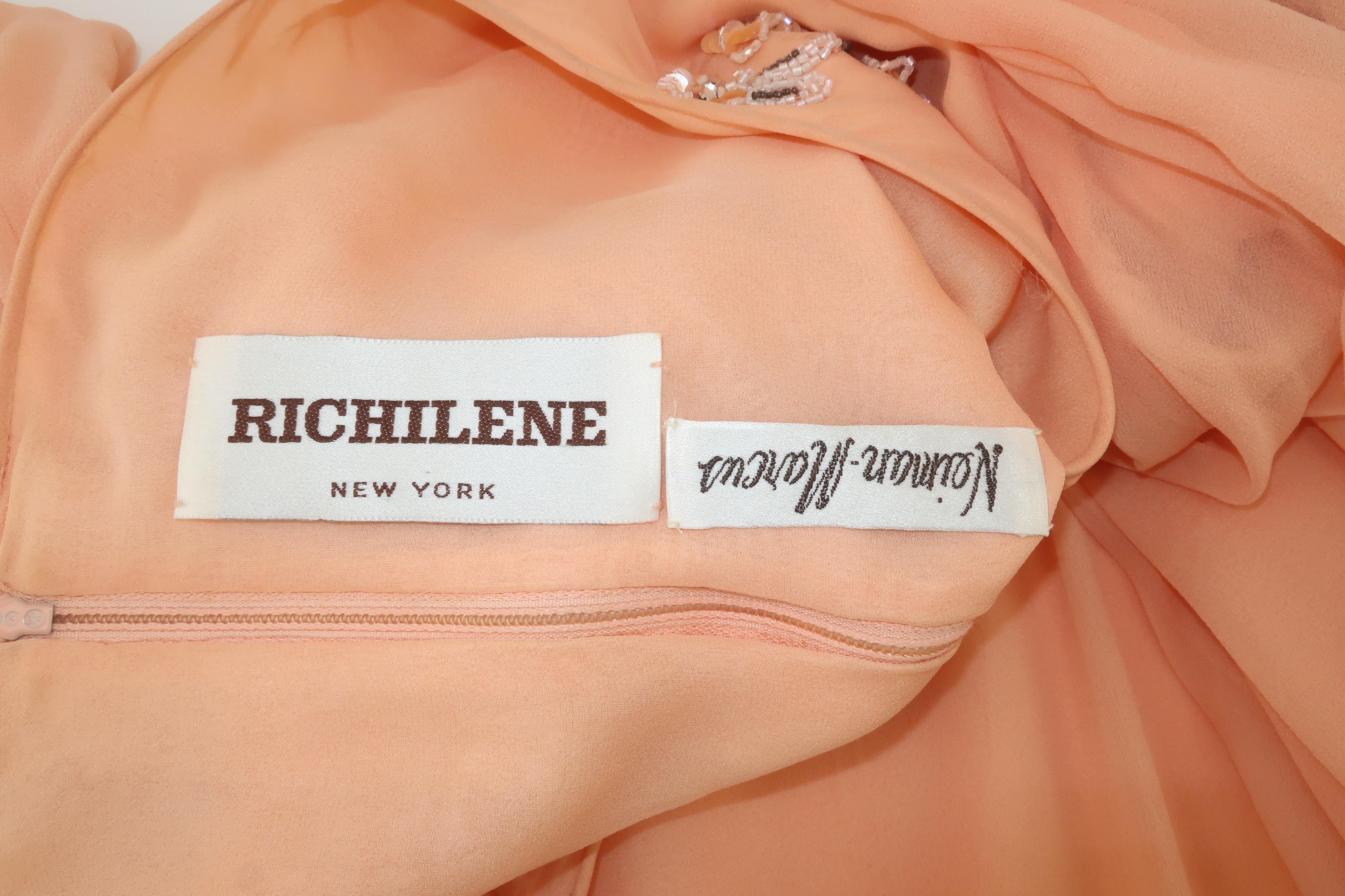 1970's Richilene Silk Chiffon Beaded Goddess Evening Dress 7