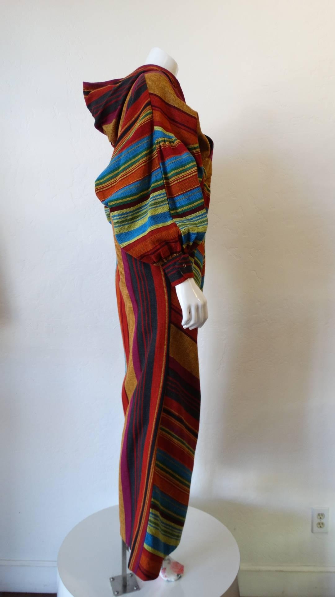 Rikma Rainbow Stripe Hooded Zip Up Dress, 1970s  In Excellent Condition In Scottsdale, AZ