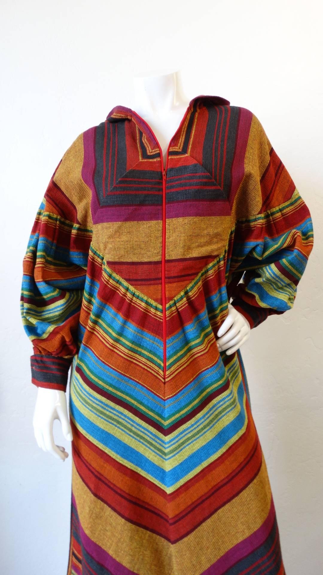Rikma Rainbow Stripe Hooded Zip Up Dress, 1970s  1