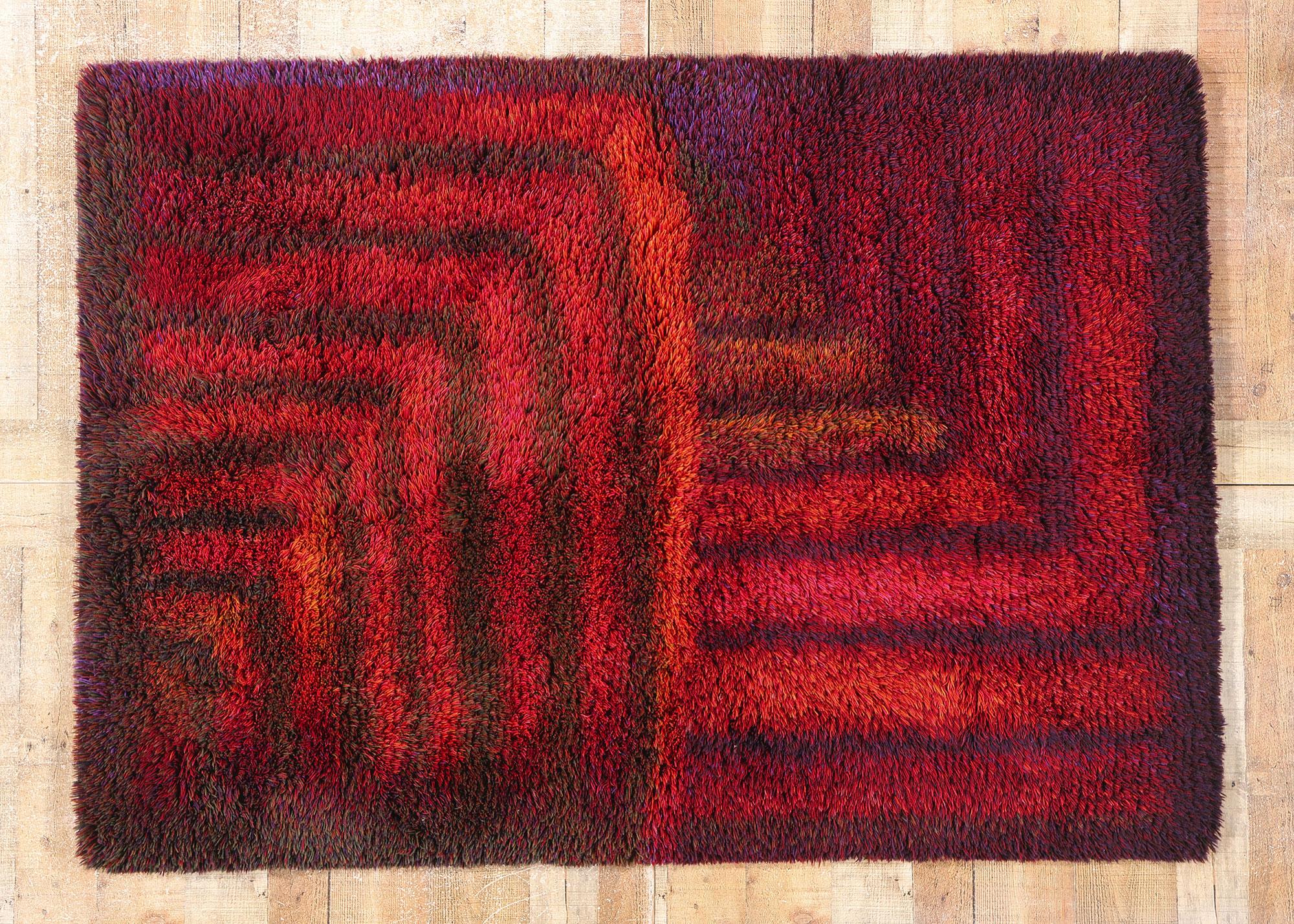 1970's Ritva Puotila Finnish Rya Ryijy Carpet, Flame 1979 For Sale 3