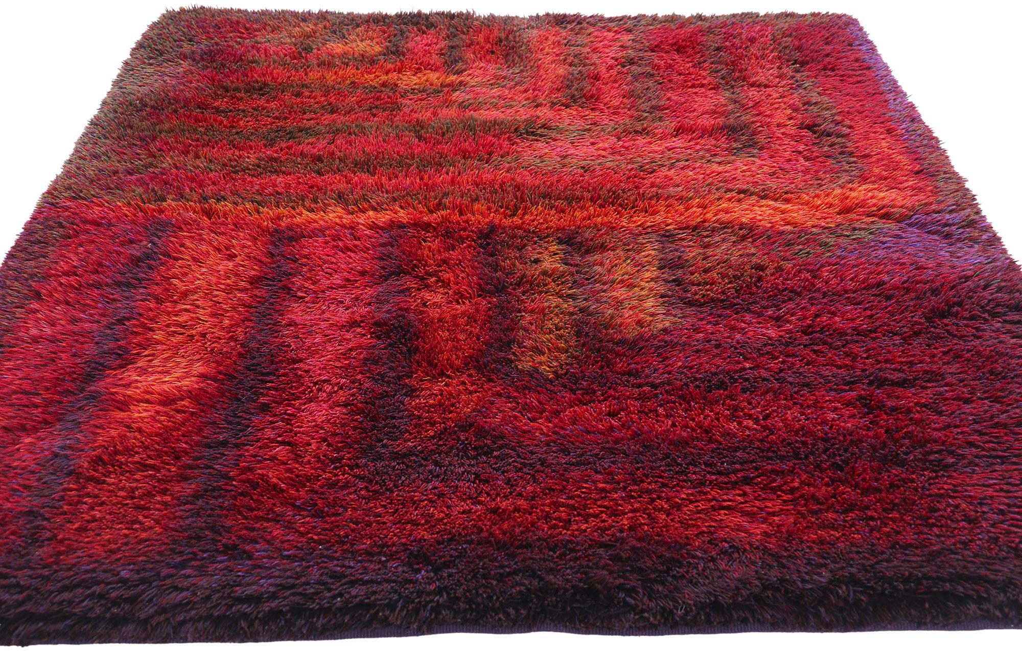 Hand-Knotted 1970's Ritva Puotila Finnish Rya Ryijy Carpet, Flame 1979 For Sale