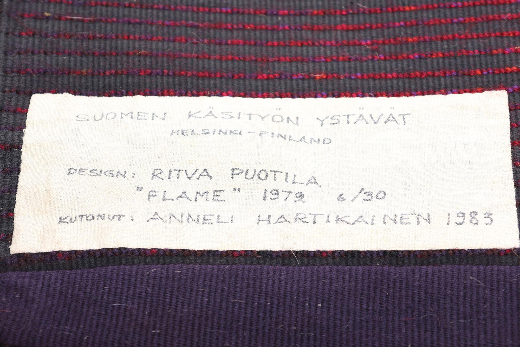 20th Century 1970's Ritva Puotila Finnish Rya Ryijy Carpet, Flame 1979 For Sale