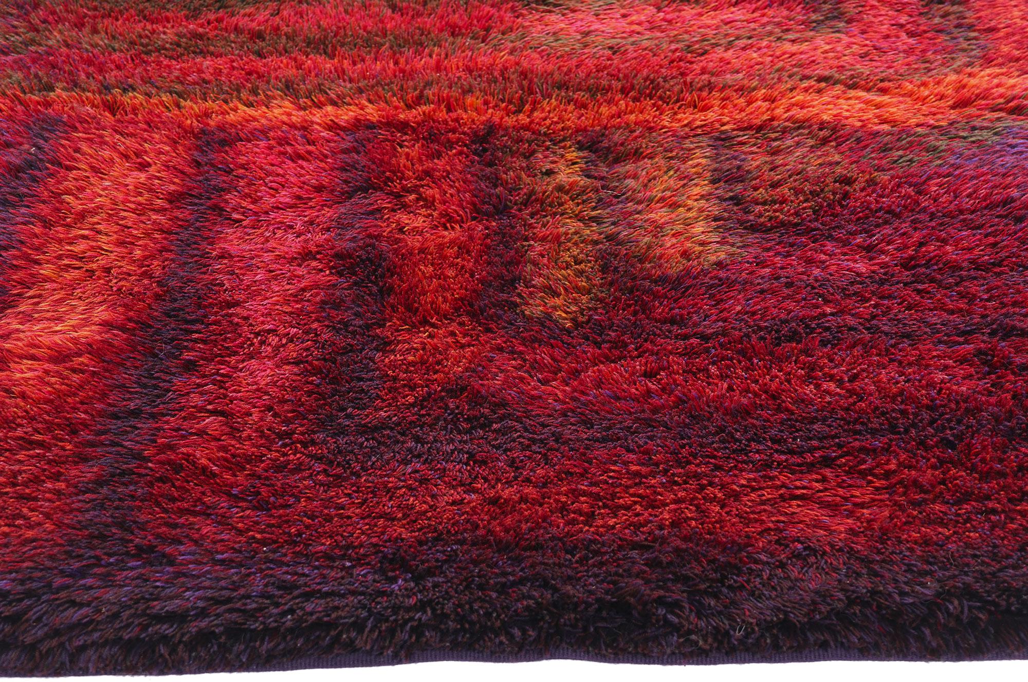 Wool 1970's Ritva Puotila Finnish Rya Ryijy Carpet, Flame 1979 For Sale