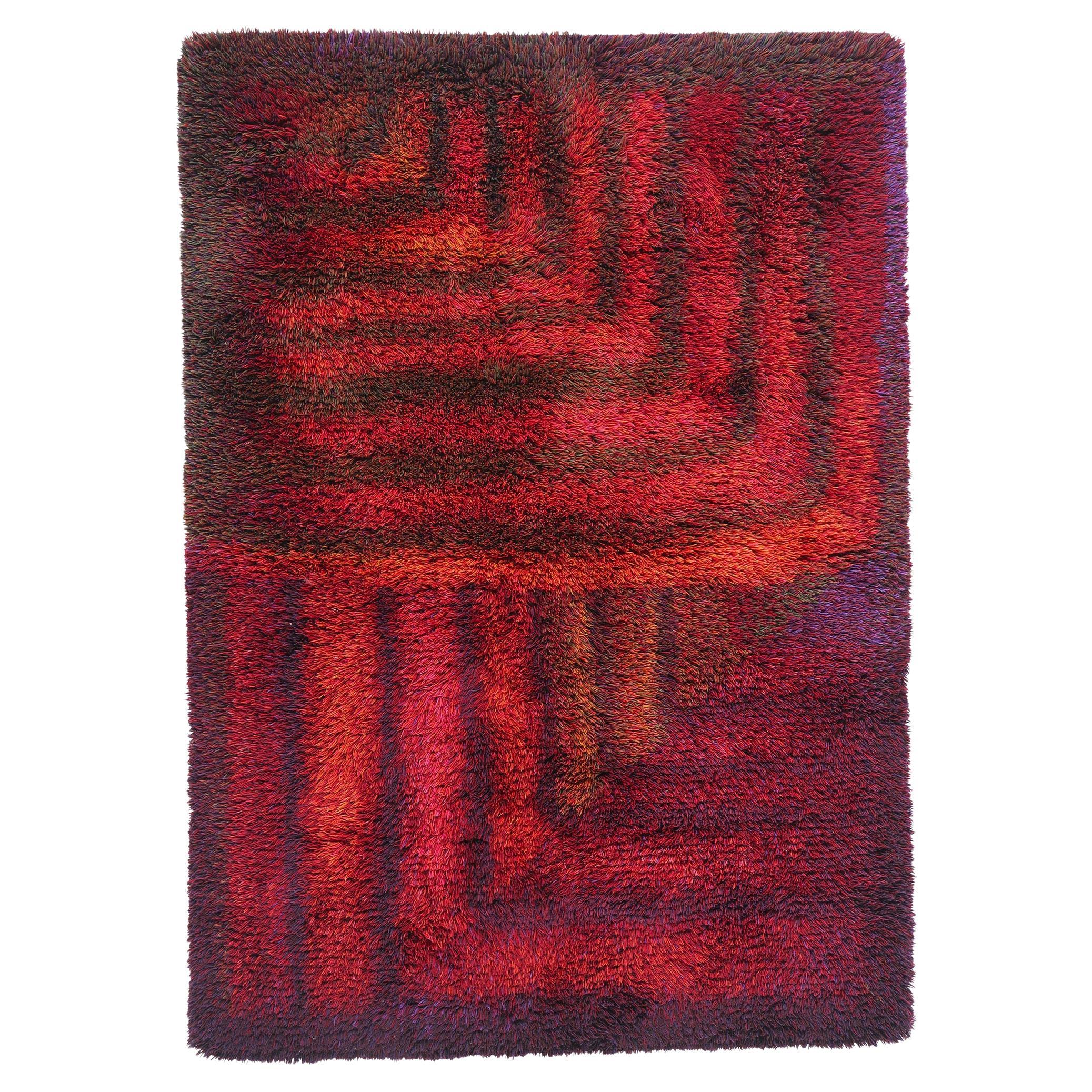 Tapis finlandais Rya Ryijy Ritva Puotila des années 1970, Flame 1979