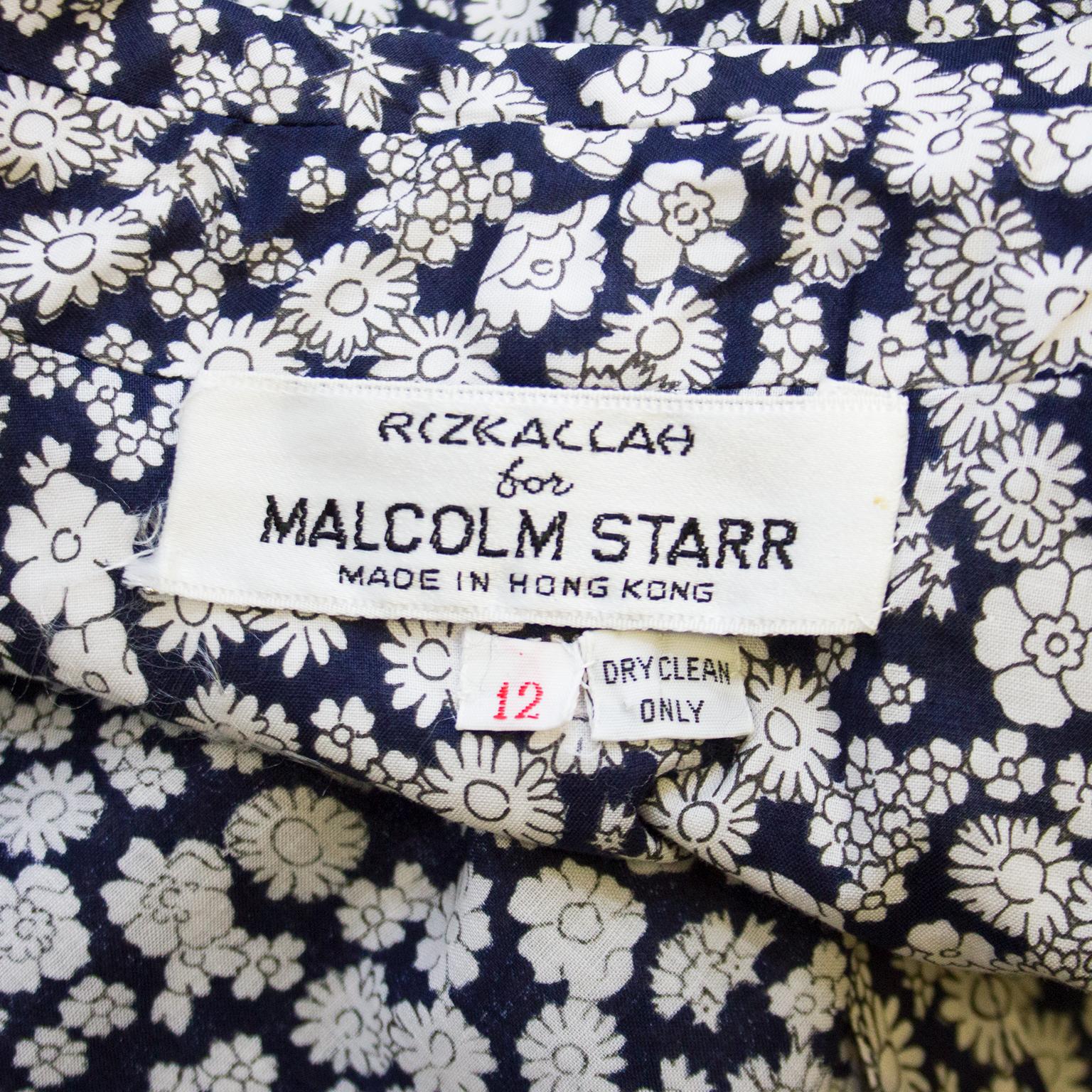 1970s Rizkallah for Malcolm Starr Navy and White Chintz Floral Ensemble 1