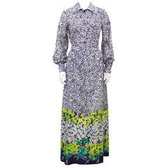 1970s Rizkallah for Malcolm Starr Navy and White Chintz Floral Ensemble