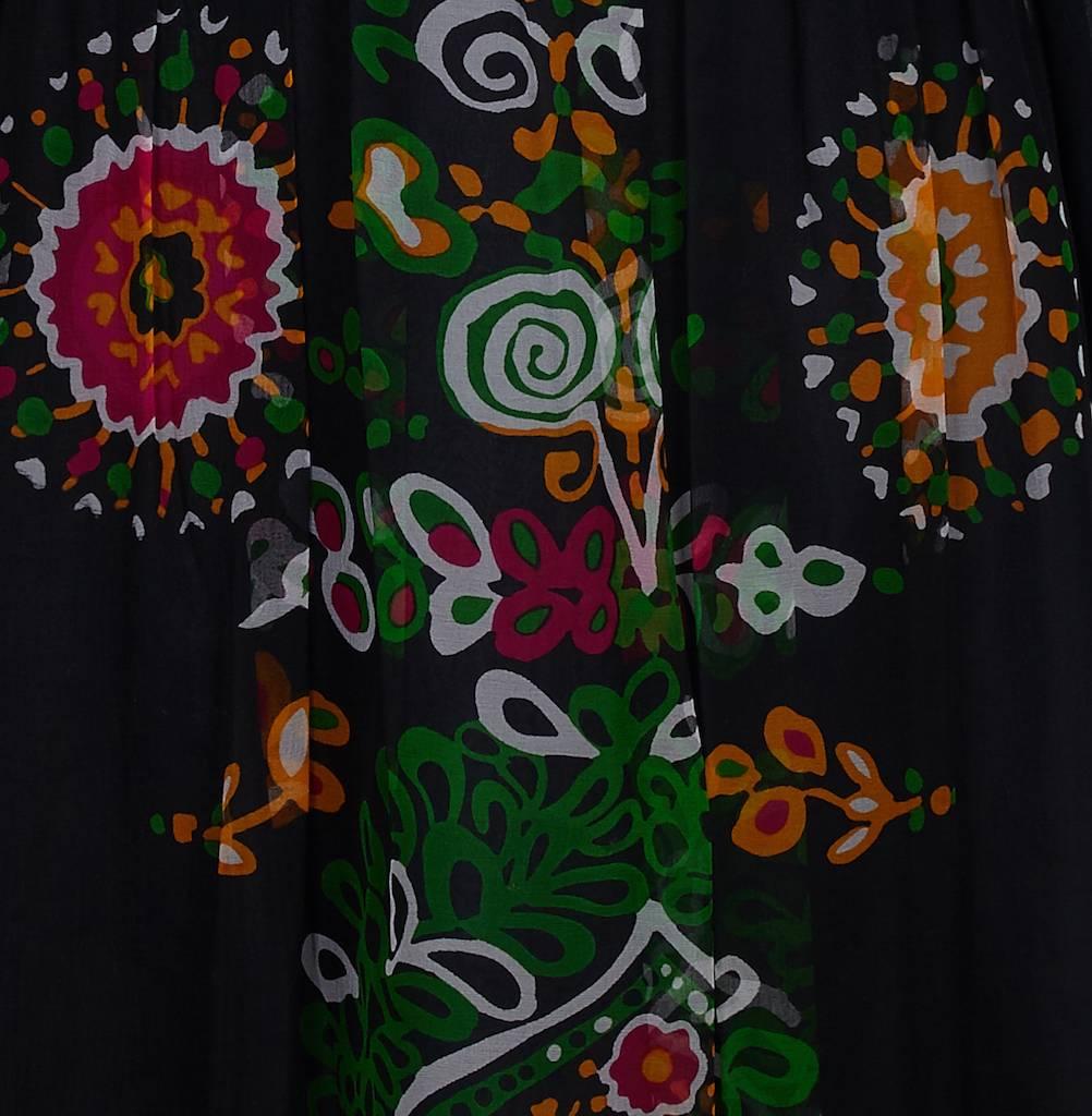 1970s Robell Couture Black Silk Floral Chiffon Dress In Excellent Condition In London, GB