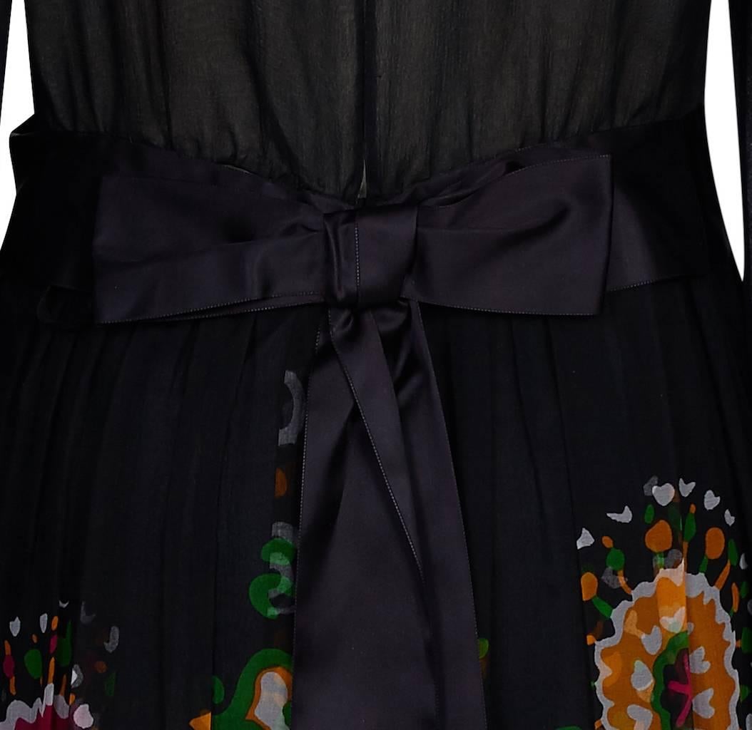 Women's 1970s Robell Couture Black Silk Floral Chiffon Dress