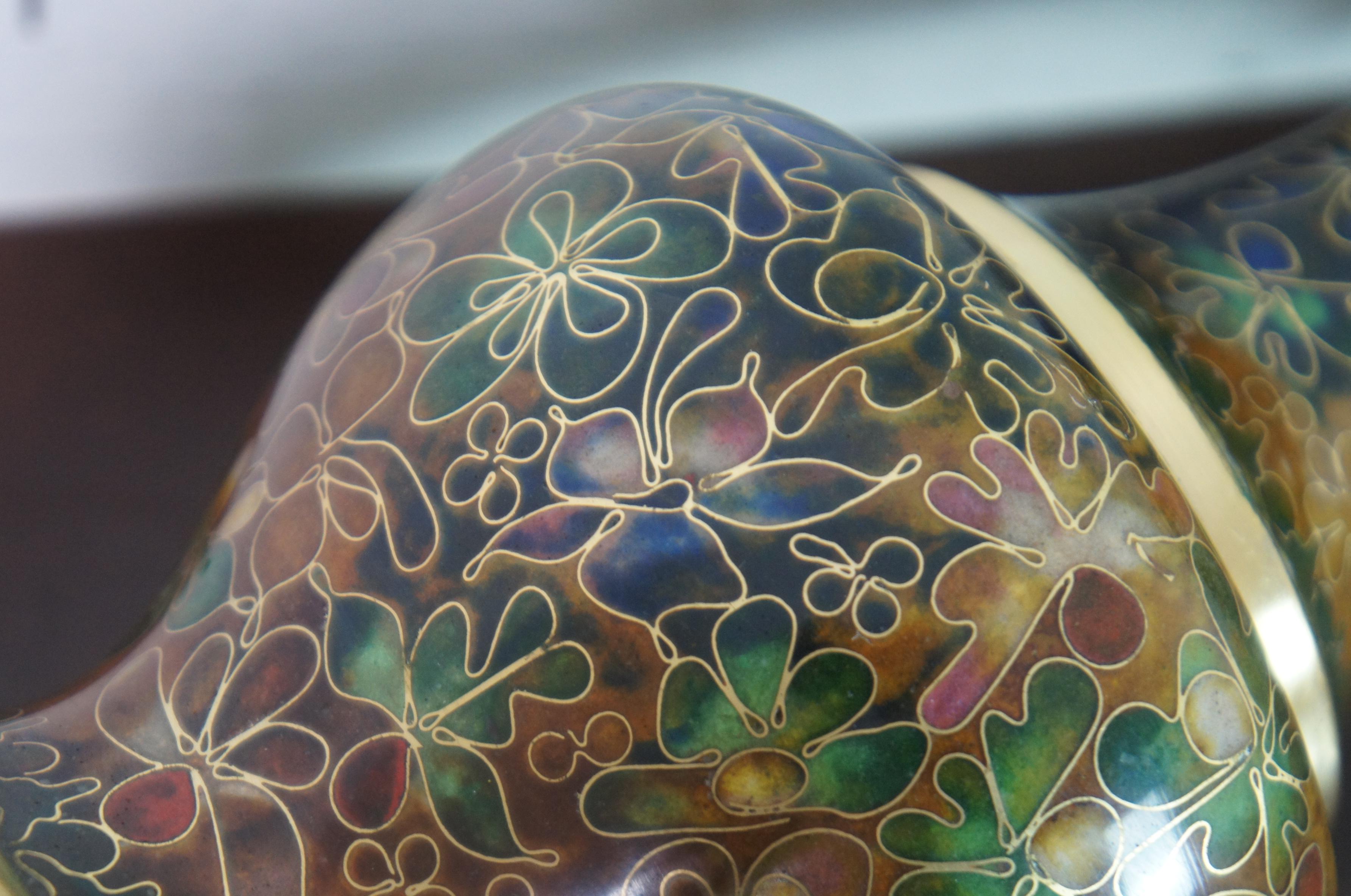 1970s Robert Kuo Brown Floral Enameled Chinese Cloisonne Bud Vase & Stand 3
