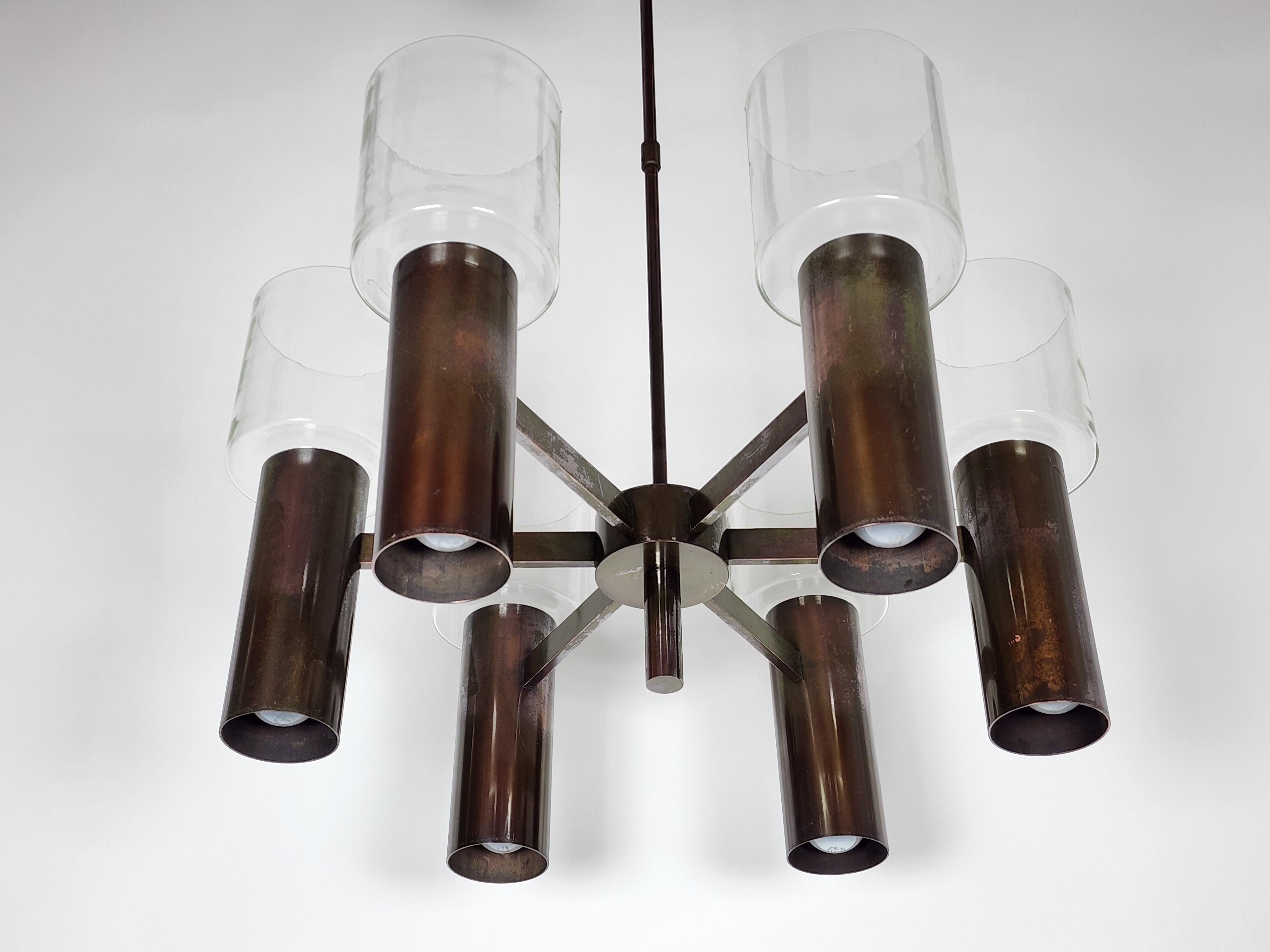Anodized 1970s Robert Long Massive 12 Lights Chandelier, USA For Sale