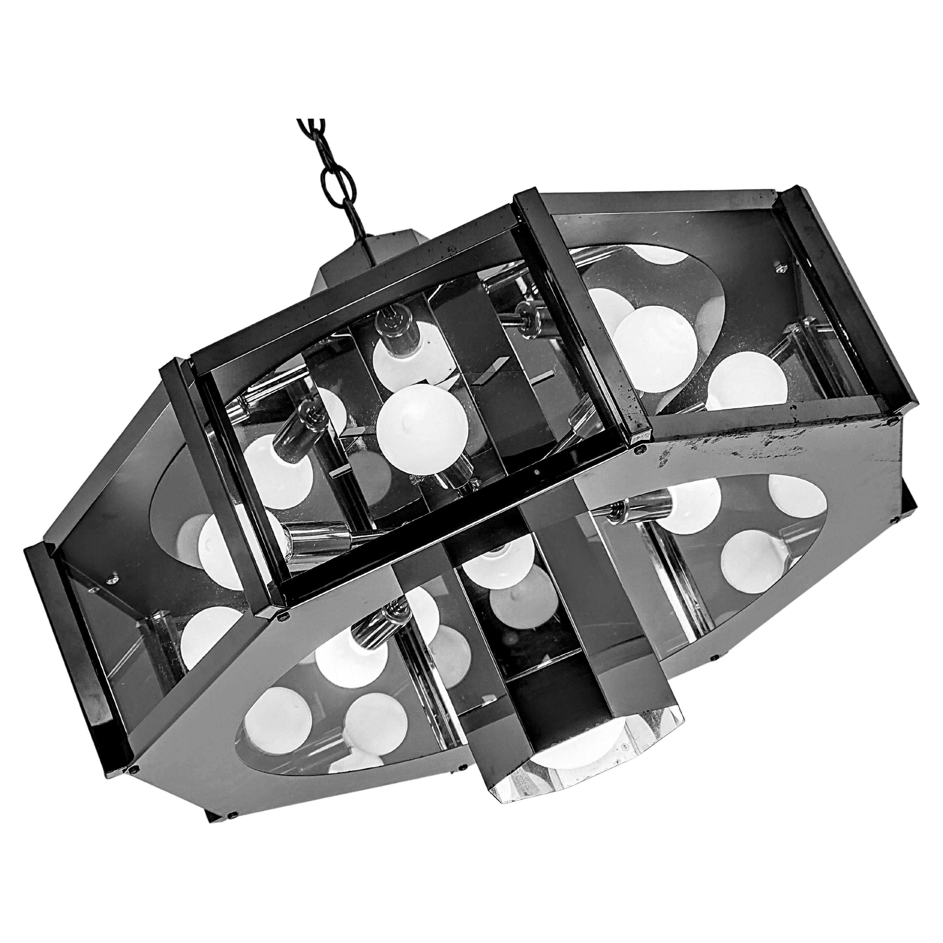 1970 Robert Sonneman 9 Lights Hexagonal Chrome Pendant , Stati Uniti d
America in vendita