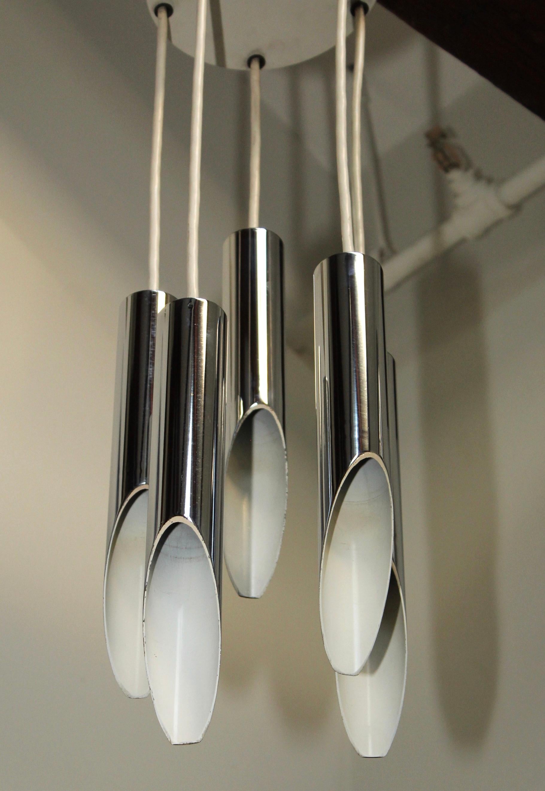 American 1970s Robert Sonneman Chrome Pendant Chandelier