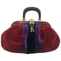 Vintage 1970s Roberta Di Camarino Large Tri-Color Velvet Doctor Bag