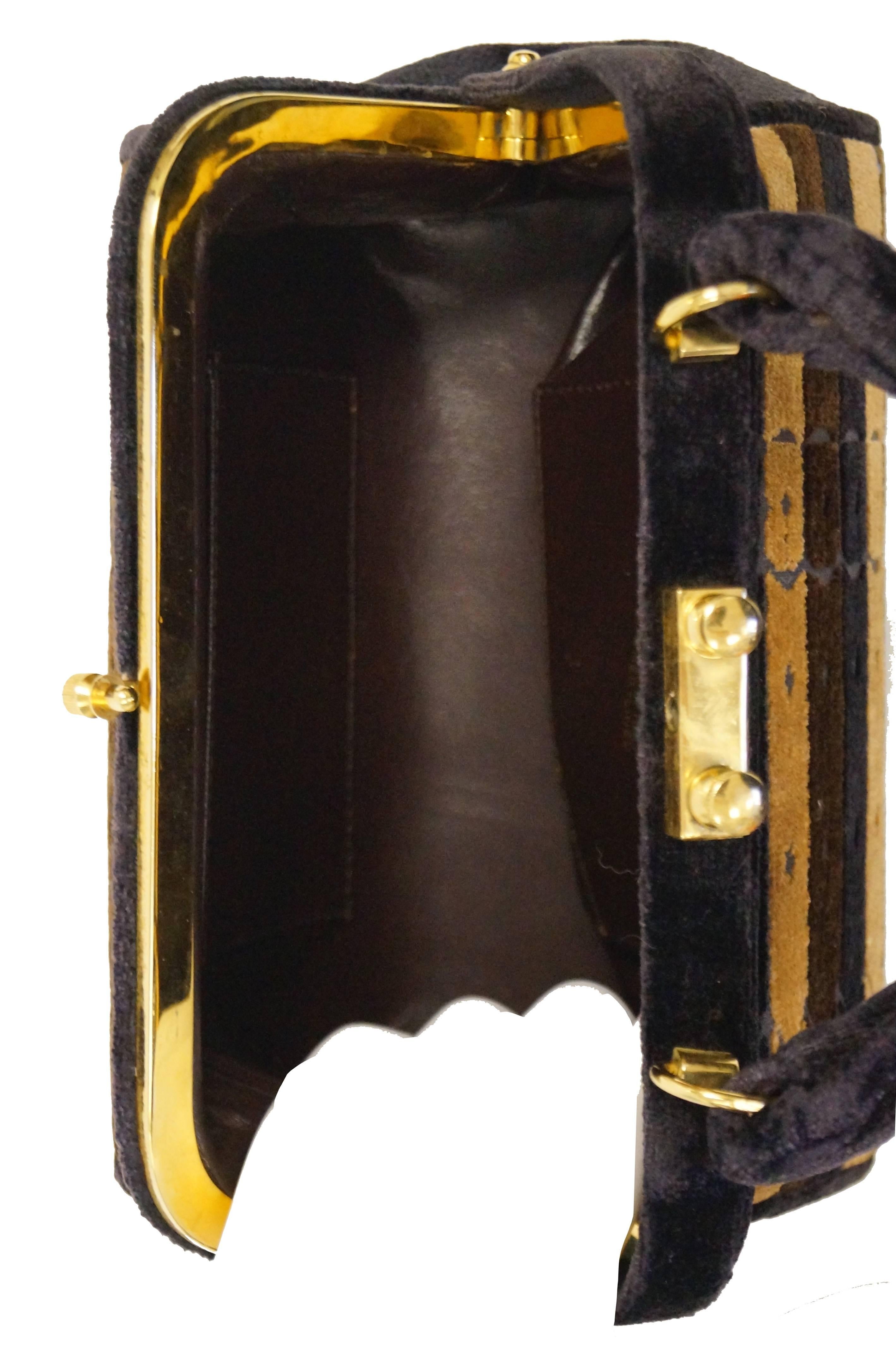 1970s Roberta di Camerino Brown Cut Velvet Belt Detail Handbag For Sale 8