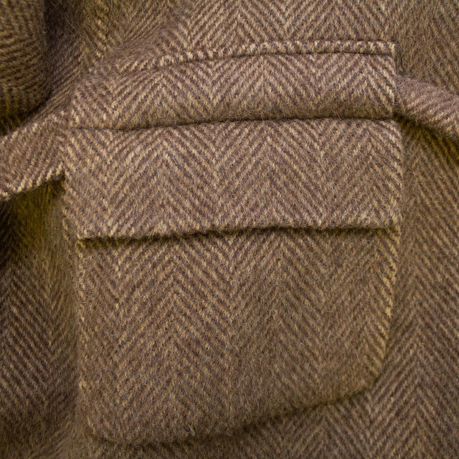 1970s Roberta di Camerino Brown Wool Herringbone Coat  In Good Condition For Sale In Toronto, Ontario
