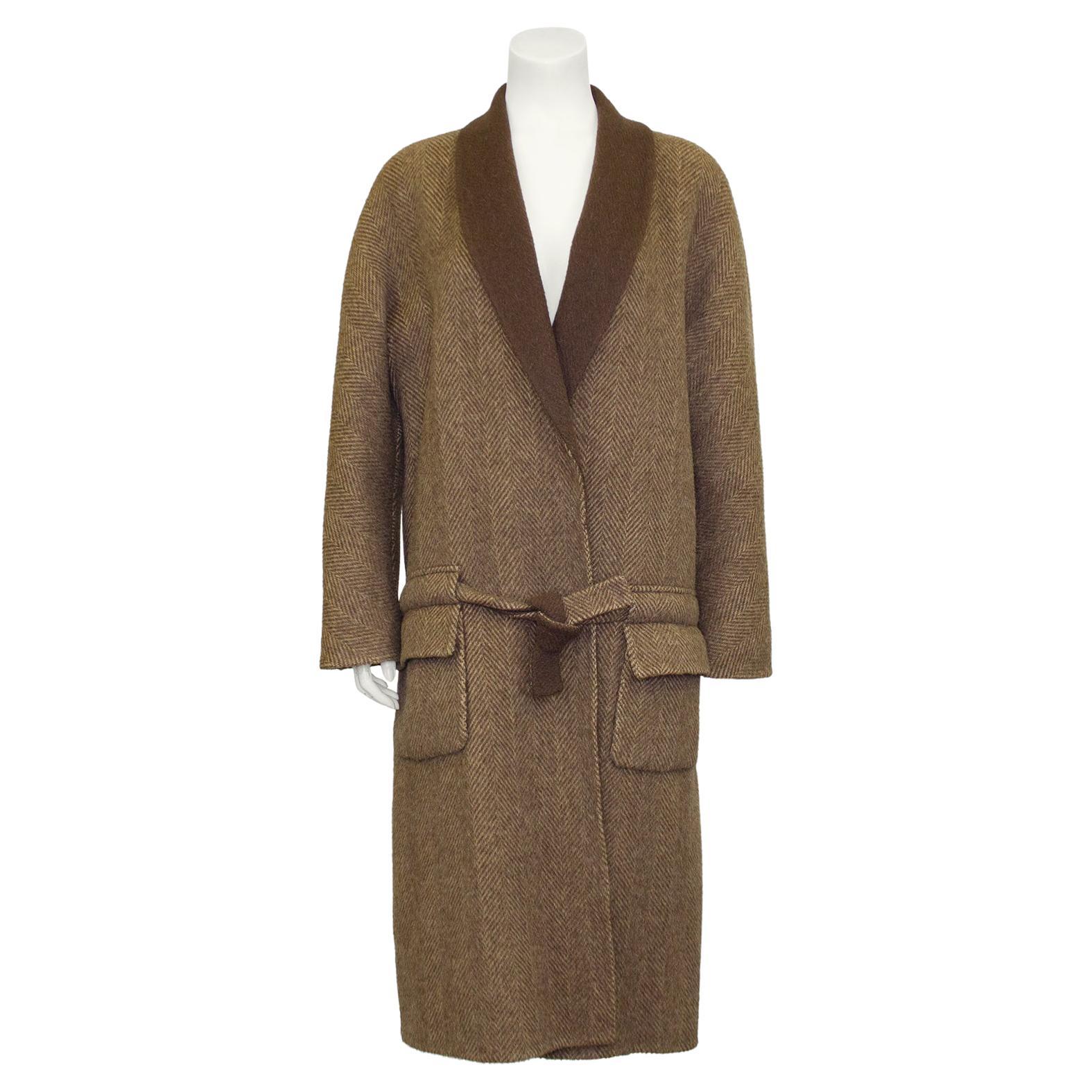 1970s Roberta di Camerino Brown Wool Herringbone Coat  For Sale
