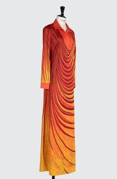 1970s ROBERTA DI CAMERINO "Dream" Orange Yellow Trompe l'Oeil Print Maxi Dress