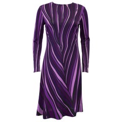 Roberta di Camerino Lila Trompe L'oeil bedrucktes Kleid, 1970er Jahre