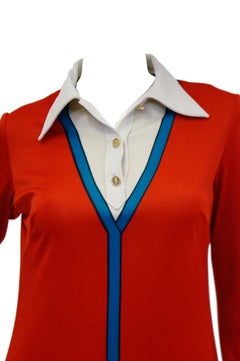 1970s Roberta di Camerino Red and Blue Trompe L'oeil Midi Dress