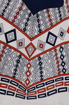 1970s Roberta di Camerino Red Blue and White Trompe L'oeil Dress