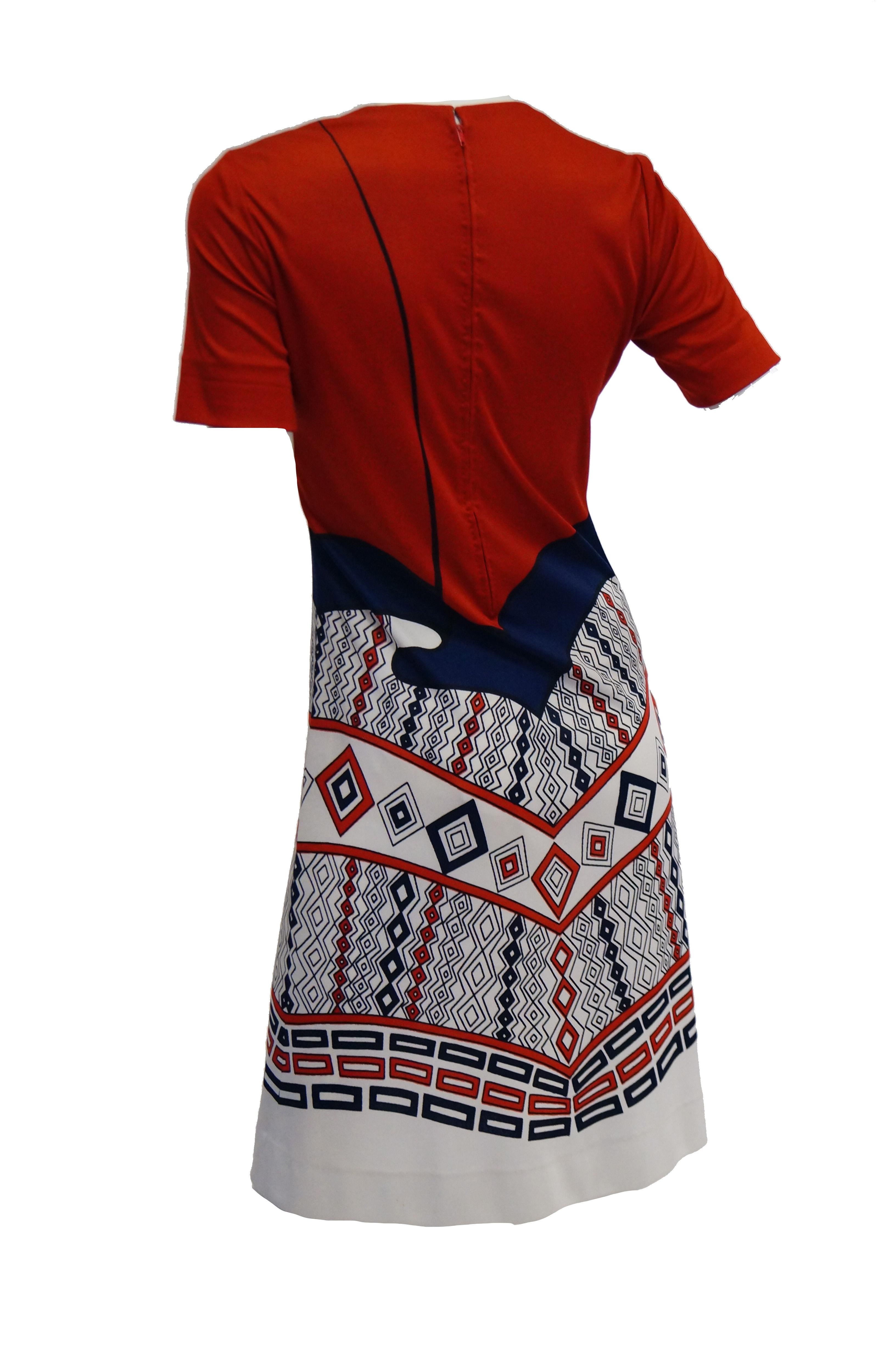 Women's 1970s Roberta di Camerino Red Blue and White Trompe L'oeil Dress For Sale