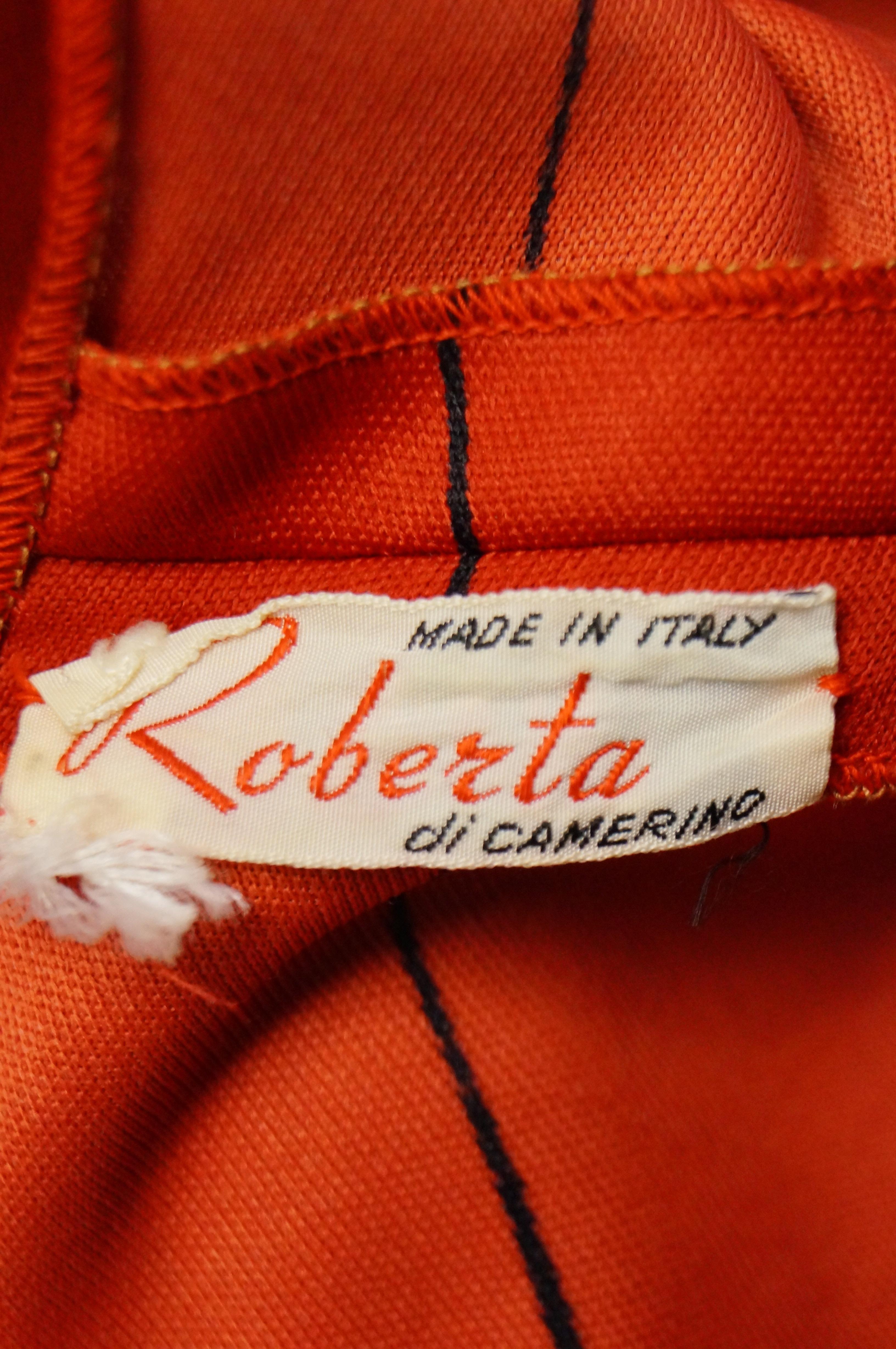1970s Roberta di Camerino Red Blue and White Trompe L'oeil Dress For Sale 2