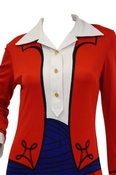 1970s Roberta di Camerino Red Tromple L'oeil Ensemble Maxi Dress
