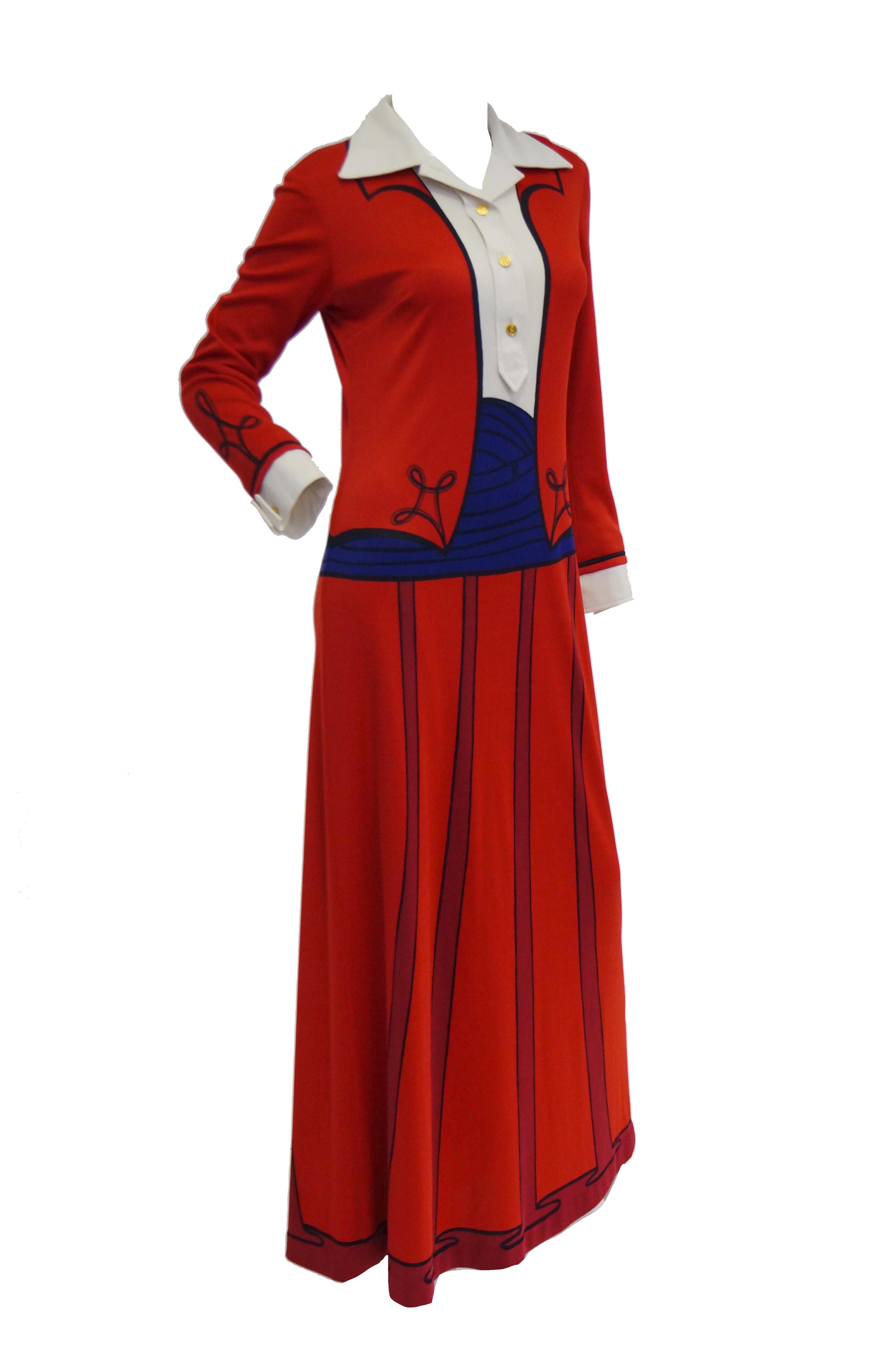 Roberta di Camerino Rotes Tromple-L'oeil-Ensemble Maxikleid, 1970er Jahre  Damen im Angebot