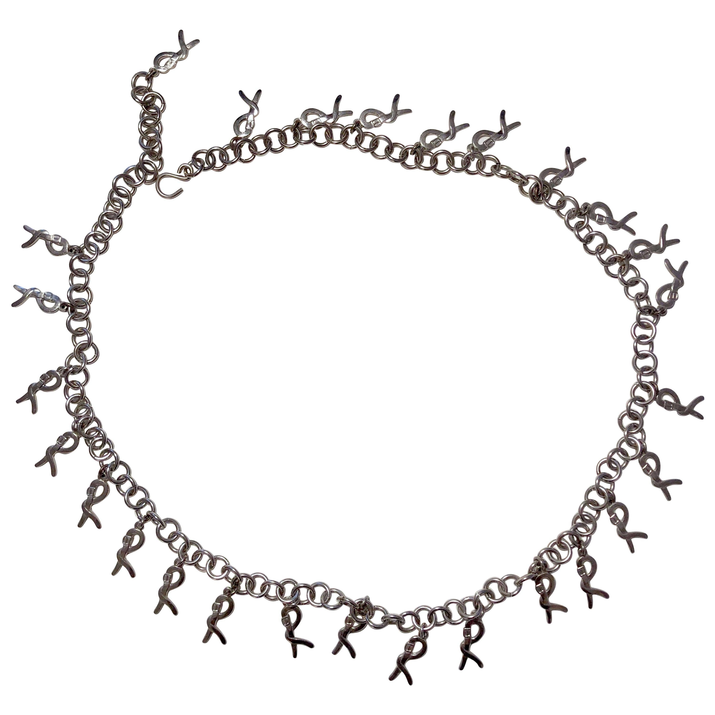 1970s Roberta di Camerino Silver Metal Logo Charm Chain Link Belt Necklace Strap