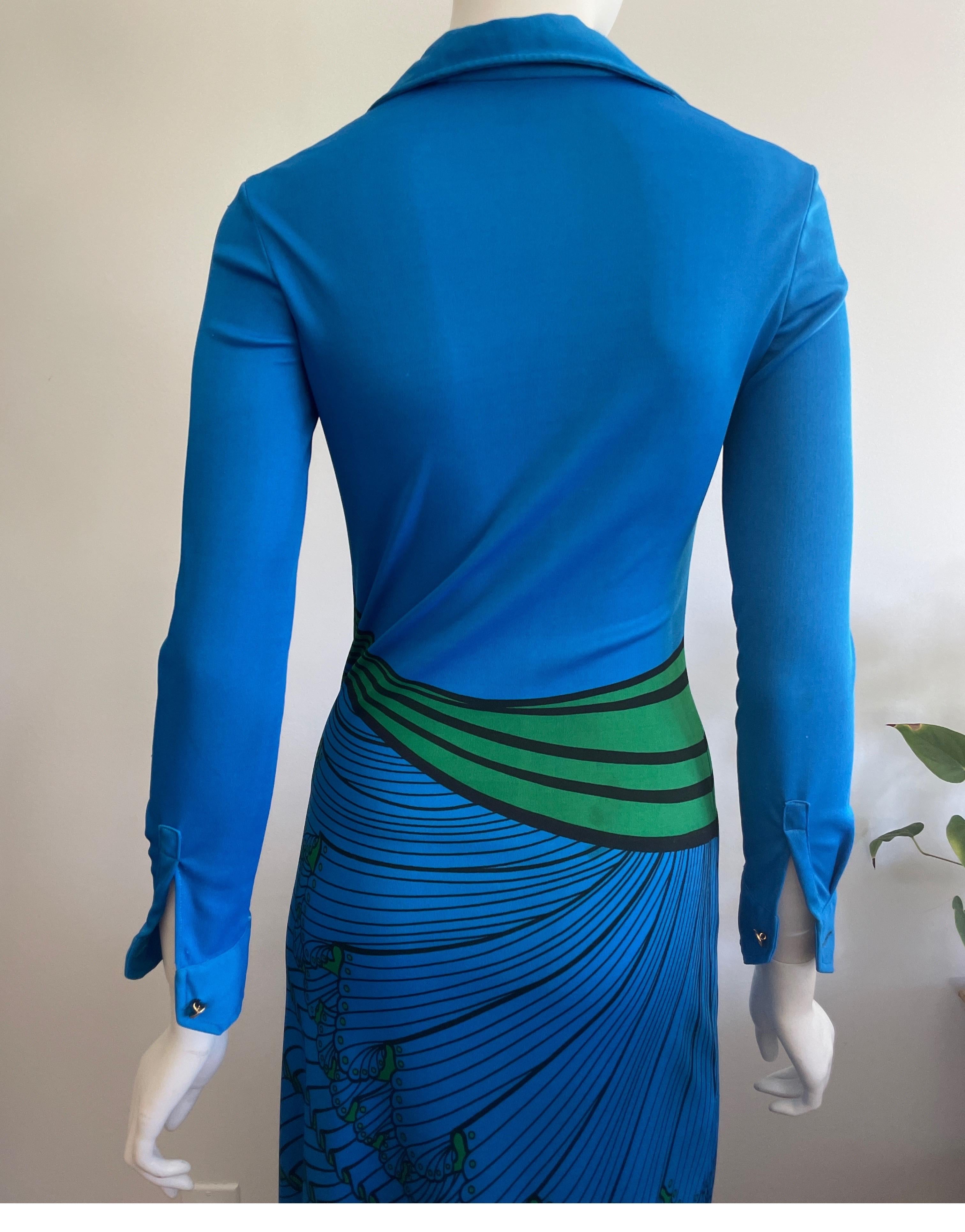 1970er ROBERTA DI CAMERINO Maxikleid mit Trompe-l'Oeil-Druck in Blau, Grün, Schwarz und Schwarz  im Angebot 6