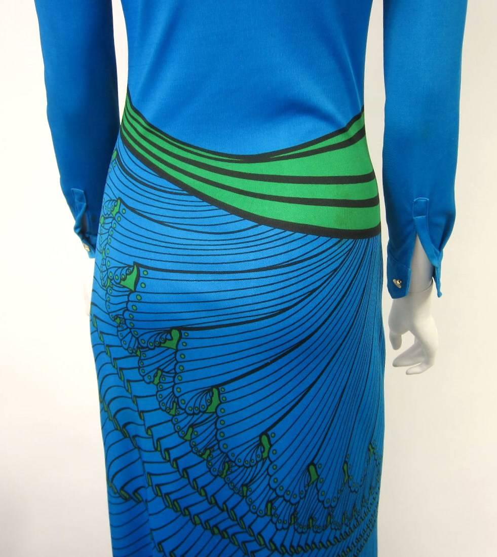 1970s ROBERTA DI CAMERINO Trompe l'Oeil Print Maxi Dress - Blue Green Black  For Sale 1
