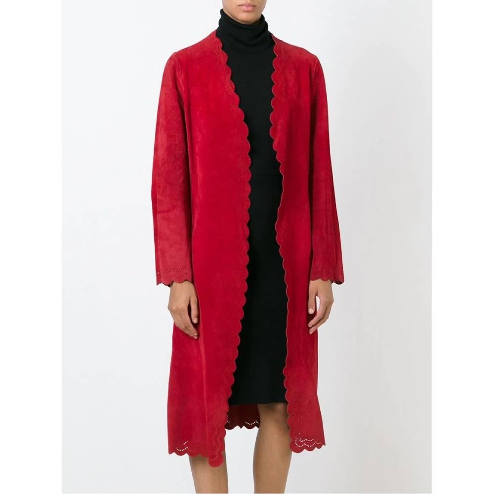 1970s Roberta di Camerino Vintage Red Suede Coat In Good Condition For Sale In Lugo (RA), IT