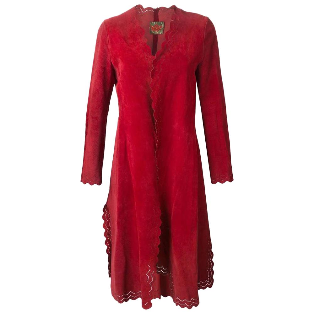 1970s Roberta di Camerino Vintage Red Suede Coat For Sale