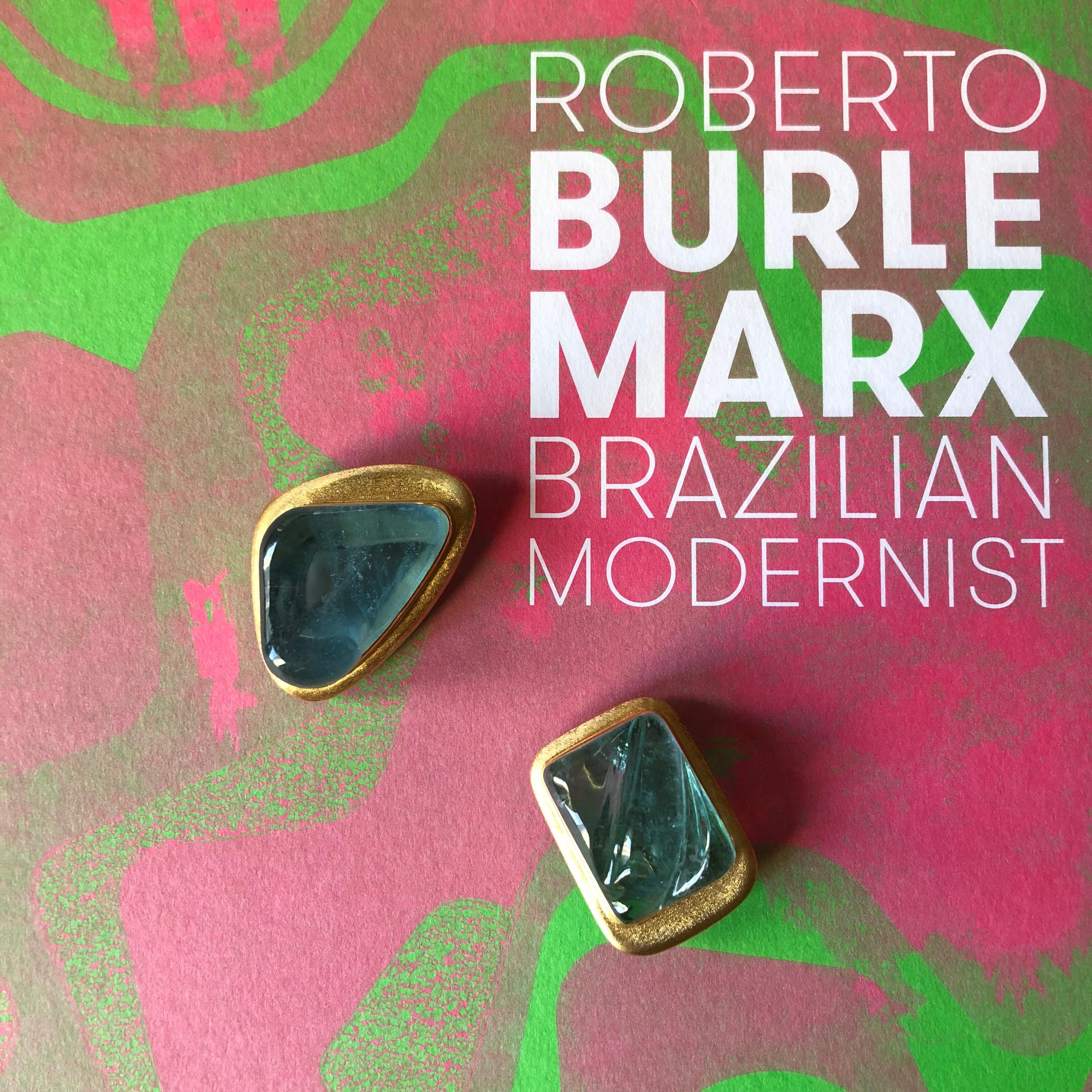 Modernist 1970s Roberto and Haroldo Burle Marx Forma Livre Aquamarine and Gold Brooch