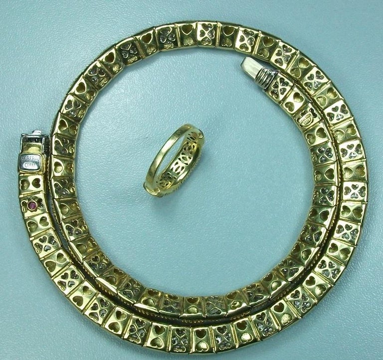 1970s Roberto Coin 4.50 Carat Diamonds and Yellow Gold Necklace and Ring For Sale at 1stDibs