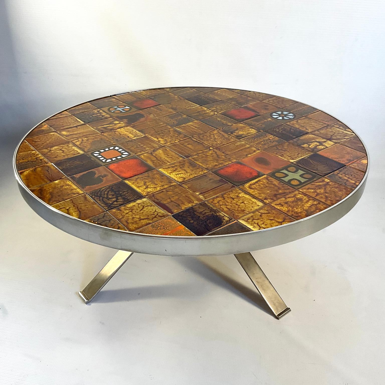 Mid-Century Modern 1970s Roche Bobois Ceramic Coffee Table France For Sale