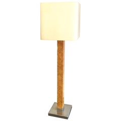Roche Bobois Floor Lamp in Elm Burl Wood Veneer 1970s