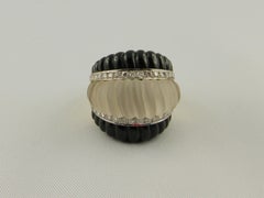 1970s Rock Crystal, Onyx, Diamond and Yellow Gold Ring