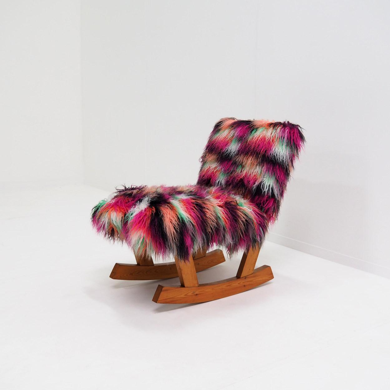 1970s Rocker with a Upholstery by Belgian Fashion Designer Dries Van Noten In Good Condition In Beerse, VAN