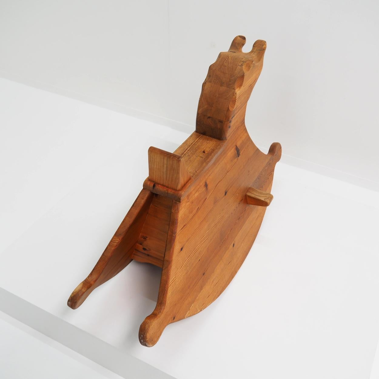 20th Century 1970s Rocking Horse in Solid Pine Wood, Children’s Toy For Sale
