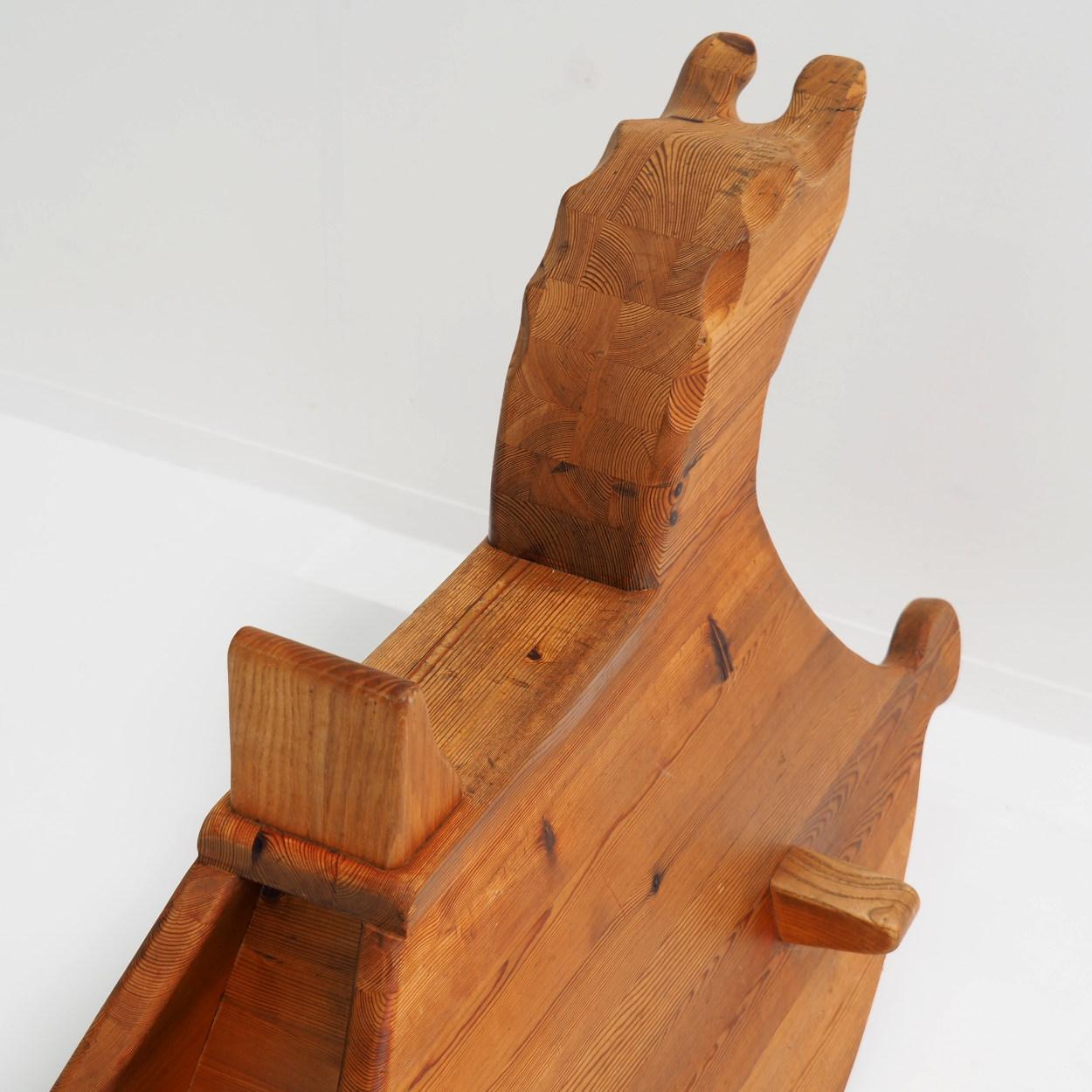 1970s Rocking Horse in Solid Pine Wood, Children’s Toy For Sale 1