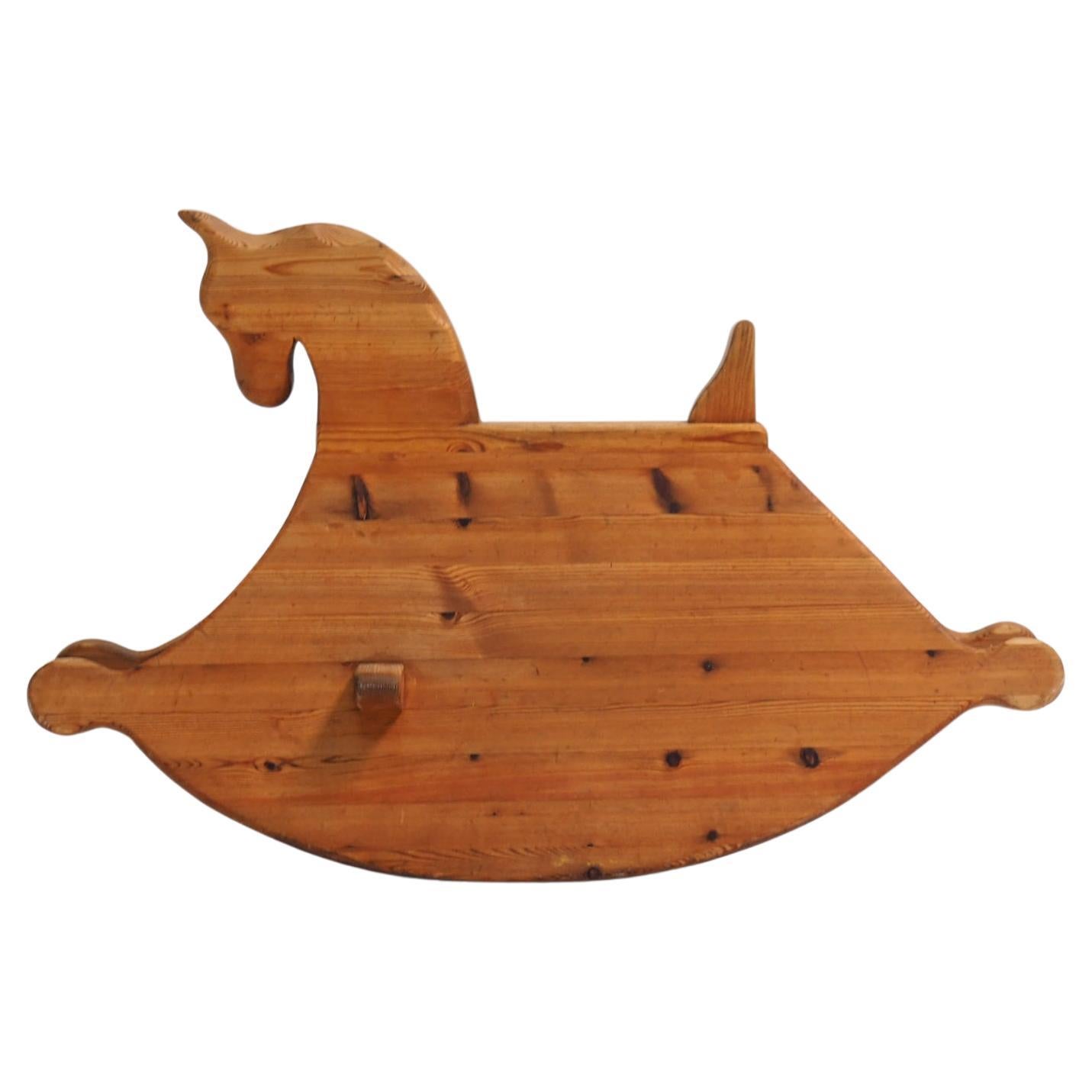 1970s Rocking Horse in Solid Pine Wood, Children’s Toy