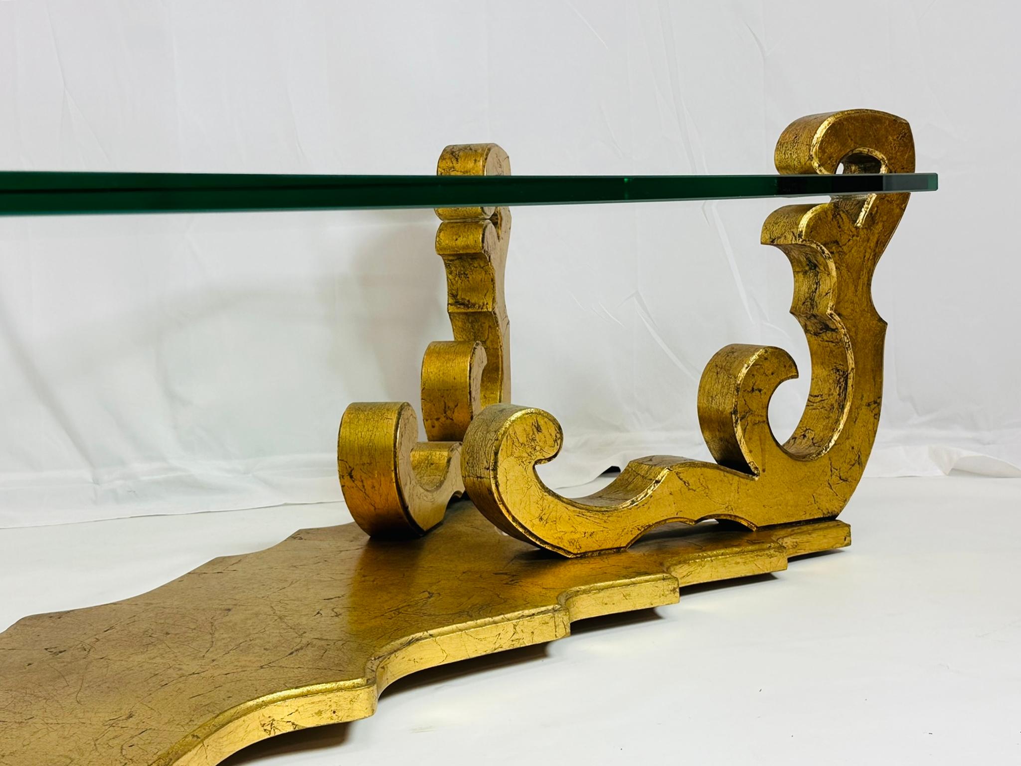 1970's Rococo Gilt Coffee Table with an Octagonal Glass Top. 5
