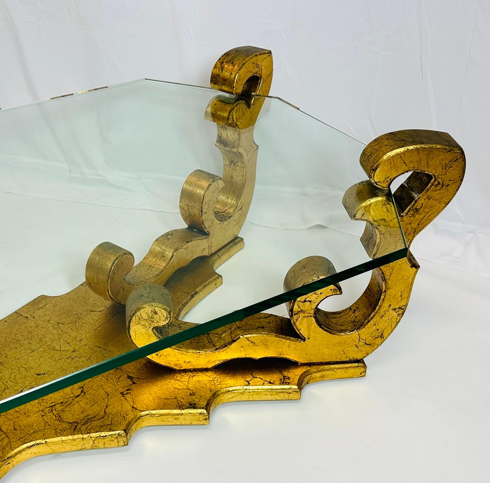 1970's Rococo Gilt Coffee Table with an Octagonal Glass Top. 7