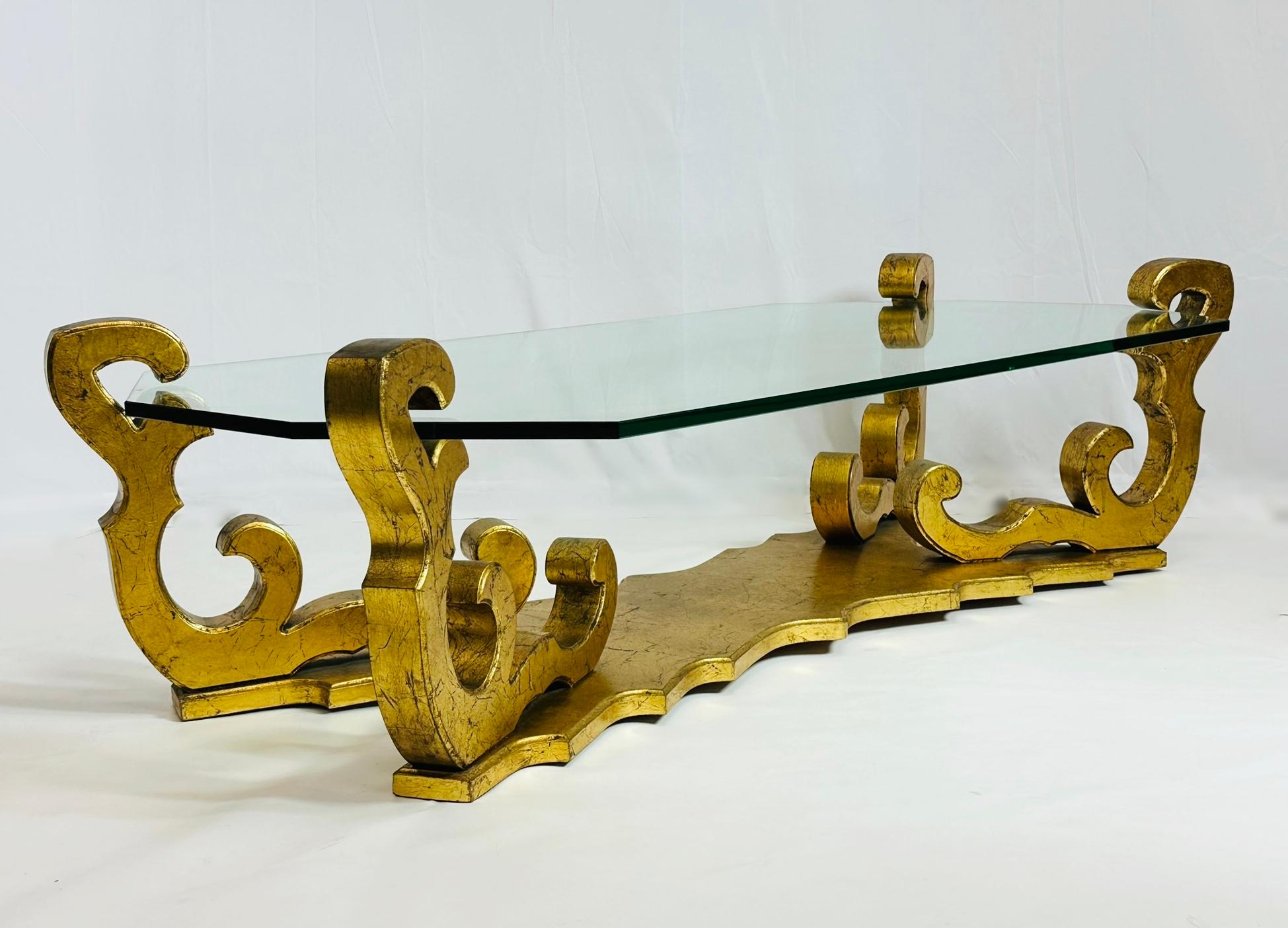 1970's Rococo Gilt Coffee Table with an Octagonal Glass Top. 12