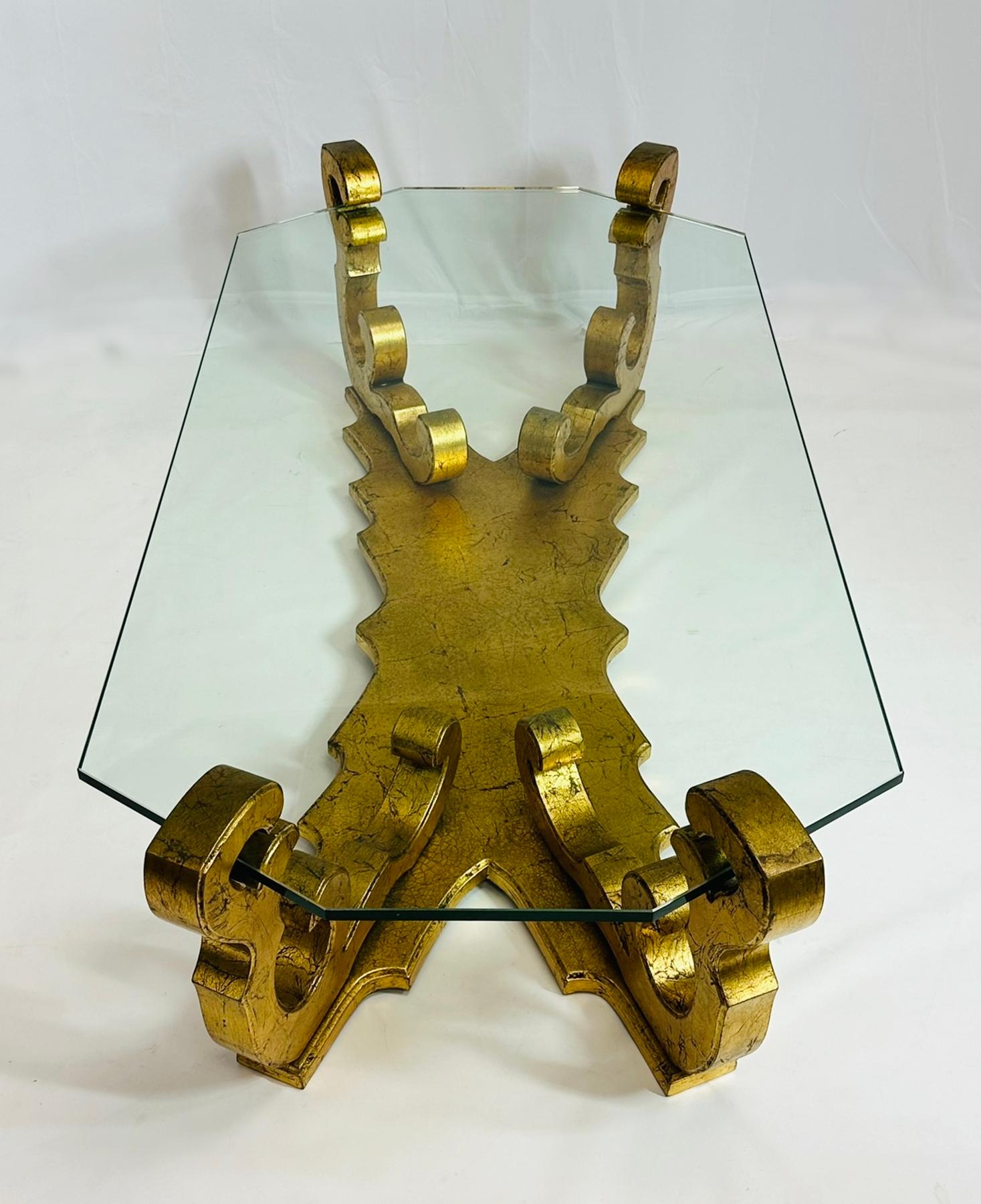 1970's Rococo Gilt Coffee Table with an Octagonal Glass Top. 14