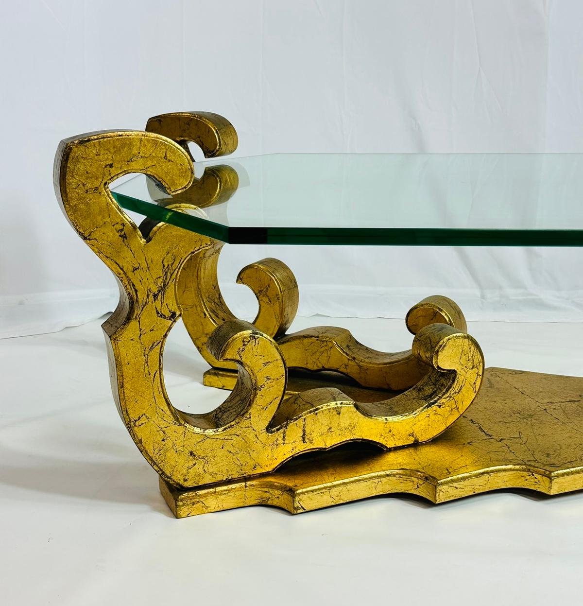 1970's Rococo Gilt Coffee Table with an Octagonal Glass Top. In Good Condition In Los Angeles, CA