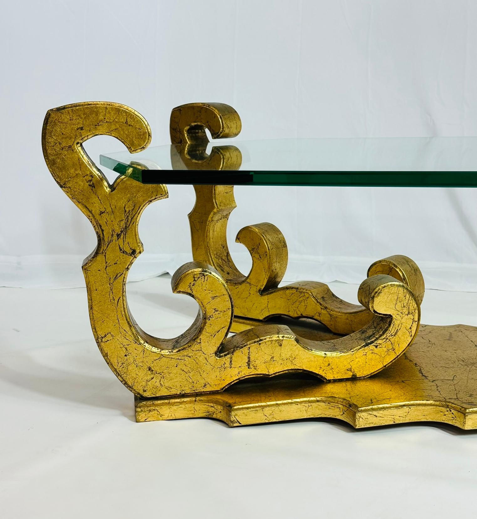 Late 20th Century 1970's Rococo Gilt Coffee Table with an Octagonal Glass Top.