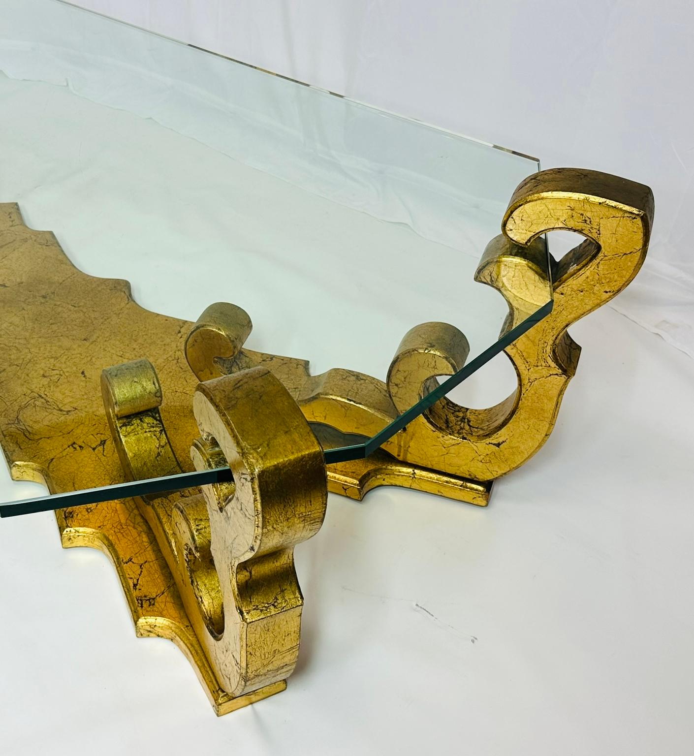 1970's Rococo Gilt Coffee Table with an Octagonal Glass Top. 1