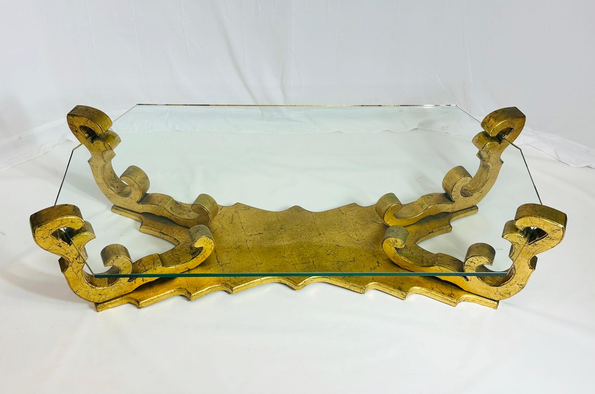 1970's Rococo Gilt Coffee Table with an Octagonal Glass Top. 3